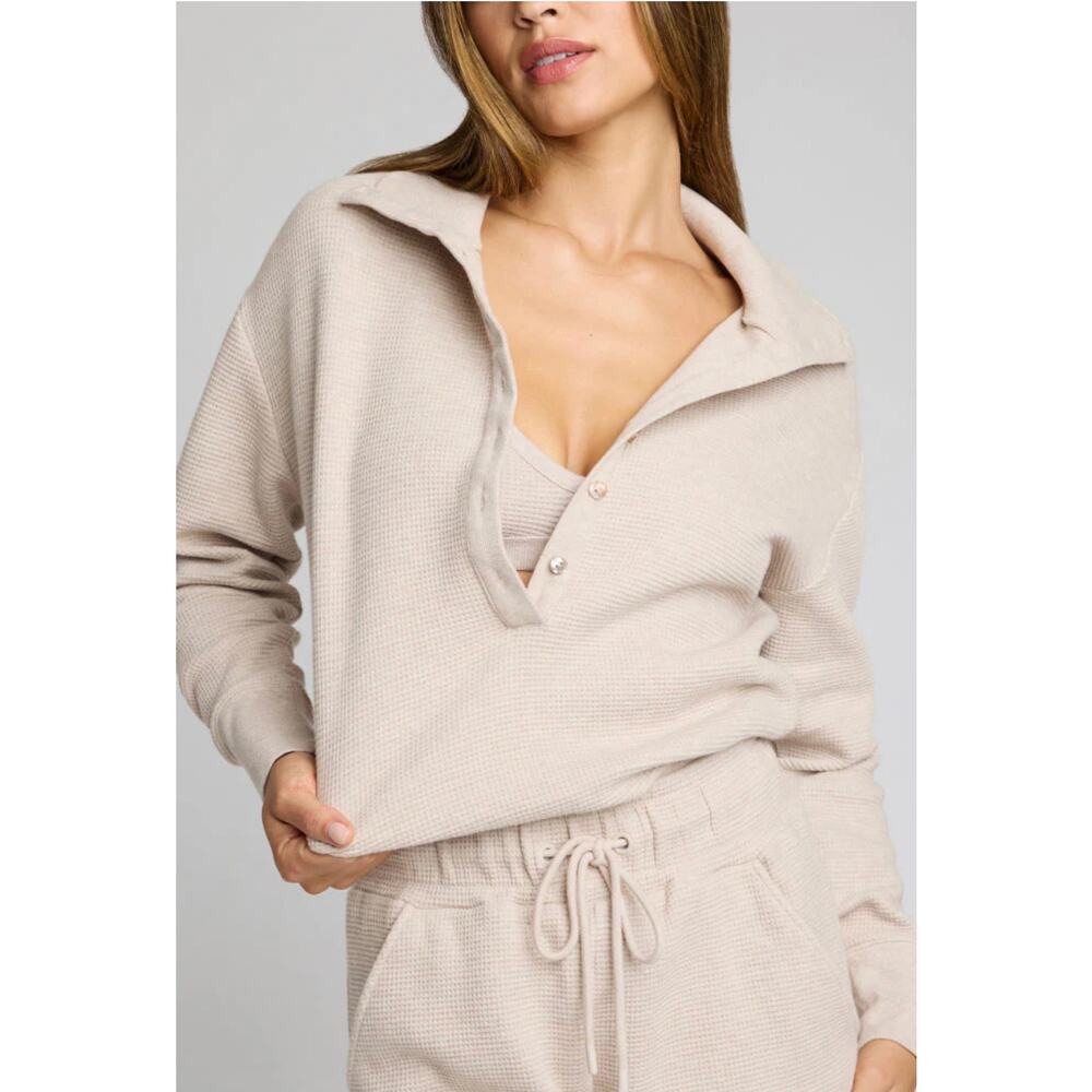 Negative underwear Waffle Knit Pullover sand oatmeal beige Size Large lounge